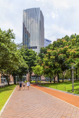 22 Apr 2019. Kuala Lumpur, Malaysia. The twin towers of Petronas. Central Park.のeditorial素材