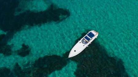 Top view from Drone a ship on blue oceanのeditorial素材