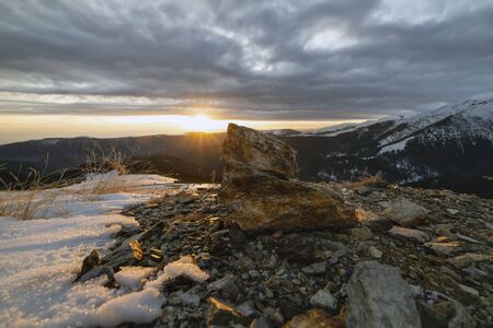 Beautiful winter landscape in the mountains in the Carpathian Mountains Romaniaの写真素材