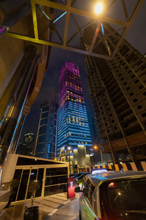 View over Doha downtown illuminated at night. January 15,2020 in Doha, Qatar, Middle East