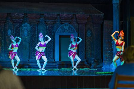 Phan Rang town, Ninh Thuan province, Vietnam - 14 January, 2020: The Cham girls perform an Apsara traditional dance at ancient Po Klong Garai temple, Phan Rang town, Ninh Thuan province, Vietnamのeditorial素材