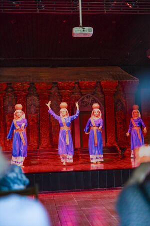Phan Rang town, Ninh Thuan province, Vietnam - 14 January, 2020: The Cham girls perform an Apsara traditional dance at ancient Po Klong Garai temple, Phan Rang town, Ninh Thuan province, Vietnamのeditorial素材
