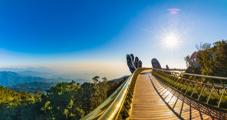 Golden bridge of the Hand of God in da Nang in Vietnam. January 16, 2020.