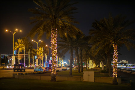 18 Juanuary 2020.. Night pictures from Doha, Qatar.のeditorial素材