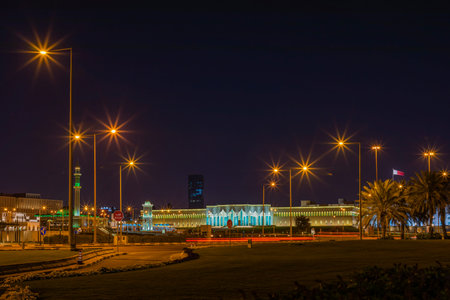Doha Qatar parliament night view beautyful arcitaxture, this photo was shot at night date of ...