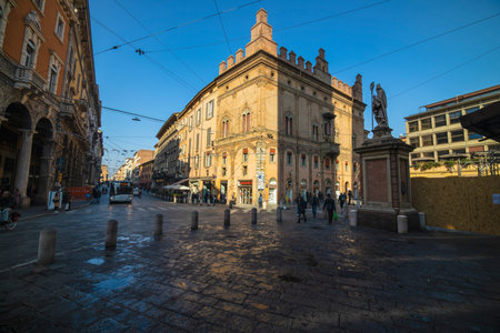 Bologna / Italy - February 12, 2020: View of the amazing city of Bologna in Italy, before the...