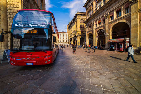 Bologna / Italy - February 12, 2020: View of the amazing city of Bologna in Italy, before the outbreak of the Cornavirus Pandemic.のeditorial素材