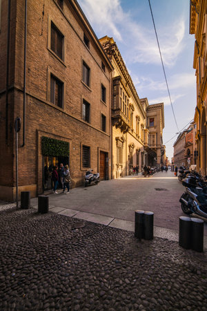 Bologna / Italy - February 12, 2020: View of the amazing city of Bologna in Italy, before the...