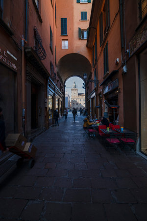 Bologna / Italy - February 12, 2020: View of the amazing city of Bologna in Italy, before the...