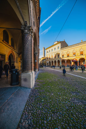 Bologna / Italy - February 12, 2020: View of the amazing city of Bologna in Italy, before the...