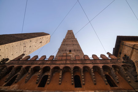 Italy, Bologna 12 February 2020.The most famous of the towers of Bologna are the central Due Torri