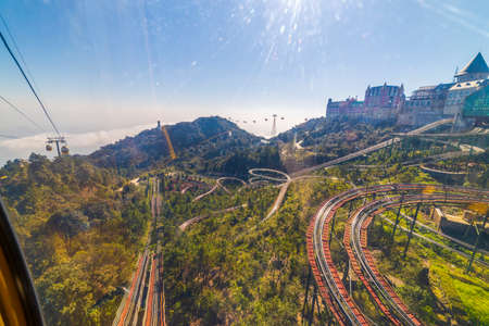 Da Nang, Vietnam - 16January 2020: Cable car to Ba Na Hills Mountain Resort SunWorld, touristic complex with amusements, rides, attractions and restaurantsのeditorial素材