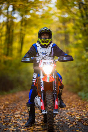 November 7, 2020, images from the enduro motorbike training made in the forest near Pitesti, Romania.のeditorial素材