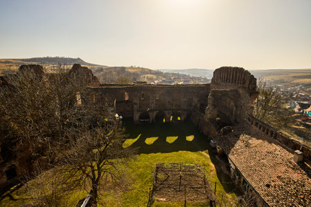 Slimnic Fortress (Stolzenburg): fortified enclosure, with towers, chapel, tower, bastion, was built in the fourteenth century, located on a Burgbasch hill on a Sibiu-MediaÈ road in Transylvaniaのeditorial素材