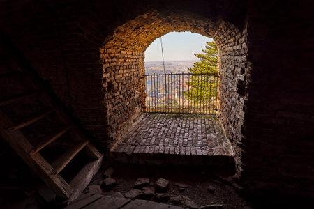 Slimnic Fortress (Stolzenburg): fortified enclosure, with towers, chapel, tower, bastion, was built in the fourteenth century, located on a Burgbasch hill on a Sibiu-MediaÈ road in Transylvaniaのeditorial素材