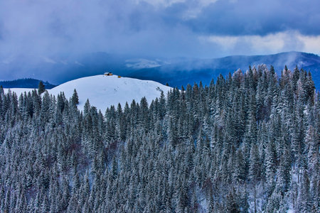 Beautiful winter landscape in the mountains, Bucegi Mountains Romania.