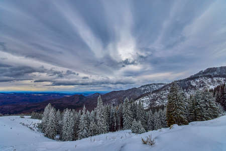 Beautiful winter landscape in the mountains, Bucegi Mountains Romania.の写真素材