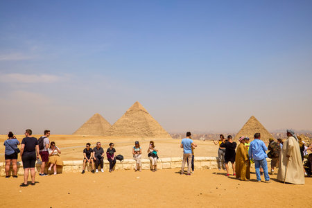 18 April 2021. Egypt, Cairo - Giza. General view of pyramidsのeditorial素材