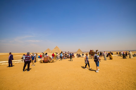 18 April 2021. Egypt, Cairo - Giza. General view of pyramidsのeditorial素材