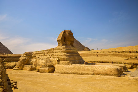 18 April 2021.The Great Sphinx and the Pyramids, famous Wonder of the World, Giza, Egyptのeditorial素材