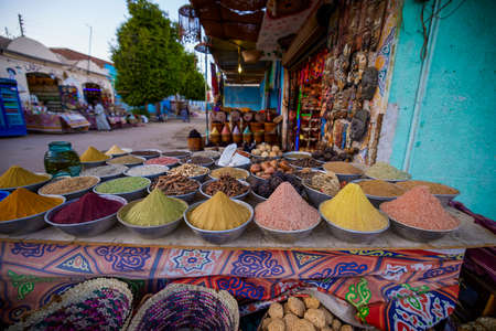 NUBIAN VILLAGE, EGYPT - 14 April, 2021: Architecture of a one of the Nubian villages near Aswan, a settlement along the banks of the Nile from northern Sudan to Aswan.のeditorial素材