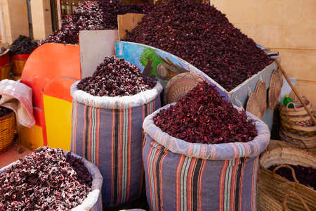 Aswan, Egypt.14 April.2021.Traditional spices bazaar with herbs and spices.のeditorial素材
