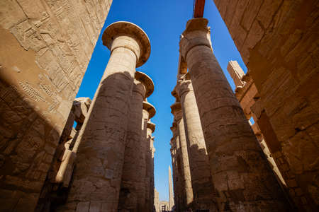 LUXOR, EGYPT - APRIL 16 2021. Temple Karnak,The largest temple complex of Amun-Re God in ancient Thebes town.のeditorial素材
