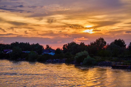 Beautiful landscape with sunset in the Danube Delta, Romania