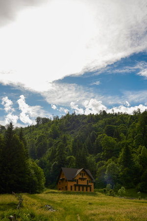 beautiful landscape with rural mountain area in Rucar Romania