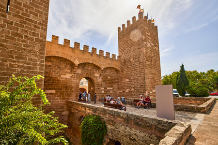 Mallorca, Spain - September 10, 2021: The beautiful architecture of the old town of Alcudia in...