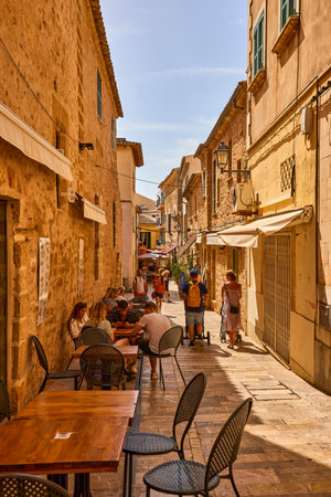 Mallorca, Spain - September 10, 2021: The beautiful architecture of the old town of Alcudia in...