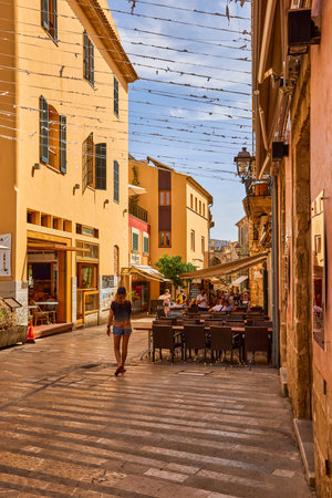 Mallorca, Spain - September 10, 2021: The beautiful architecture of the old town of Alcudia in...