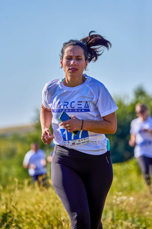 September 26, 2021: Romania, Marcea, running competition Edition no. one. Promotion of sport at local level, 6 km race.のeditorial素材