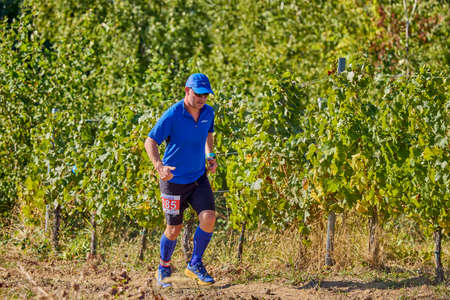 September 26, 2021: Romania, Marcea, running competition Edition no. one. Promoting sport locally, 12 km race. images from the competition.のeditorial素材