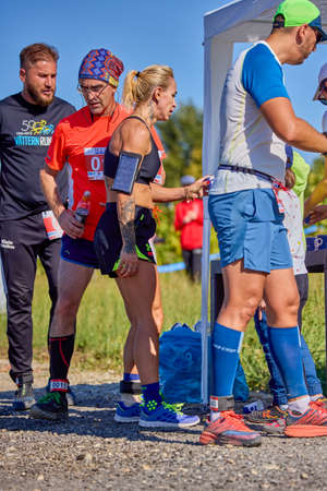 September 26, 2021: Romania, Marcea, running competition Edition no. one. Promoting sport locally, 12 km race. images from the competition.のeditorial素材