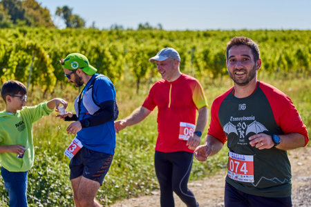 September 26, 2021: Romania, Marcea, running competition Edition no. one. Promoting sport locally, 12 km race. images from the competition.のeditorial素材