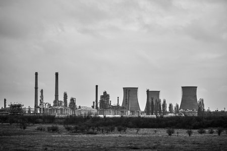industrial landscape with a refinery, polluting industry. Industrial ruins.の写真素材