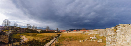 Hunedoara, Romania, January 08-2022. The ruins of the fortress Ulpia Traiana Sarmizegetusa, the Roman fortress of the years. 108-110.のeditorial素材