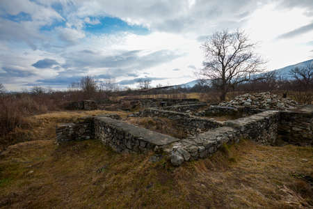 Hunedoara, Romania, January 08-2022. The ruins of the fortress Ulpia Traiana Sarmizegetusa, the Roman fortress of the years. 108-110.のeditorial素材