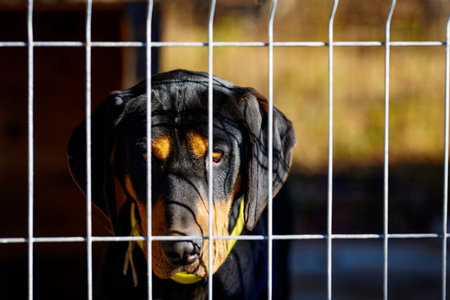 picture of a dog in a metal cage