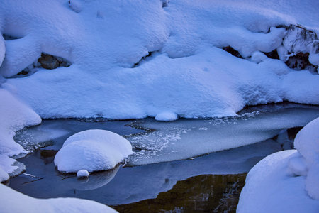 winter images with a mountain river. idyllic landscape