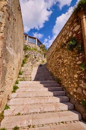 Taormina, Sicily - Italy - March 19, 2022: Pictures of the streets of Taormina, tourist attractions and symbols of the cityのeditorial素材