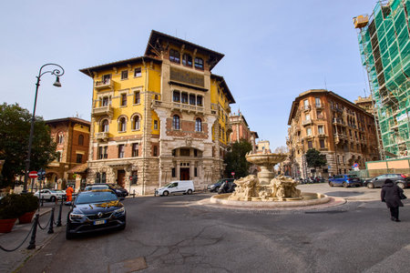 Rome Italy March 28, 2022: images with buildings and architecture in Rome on a spring day in March,...