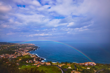Beautiful landscape with a rocky sea shore on a sunny dayの写真素材