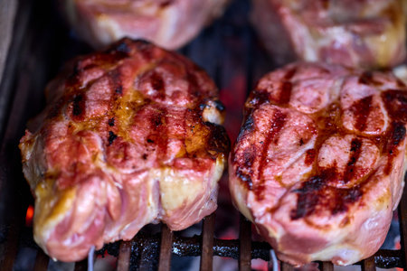 various pieces of grilled meat, grilled food.