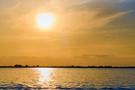 Landscape with sunset in the Danube Delta Romaniaの写真素材