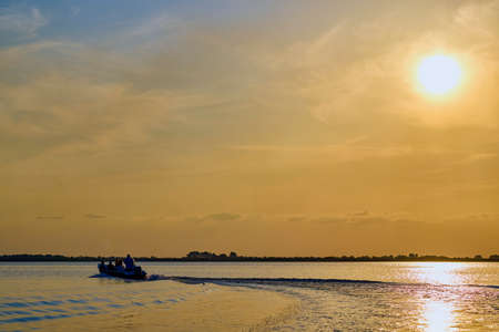 Landscape with sunset in the Danube Delta Romaniaの写真素材