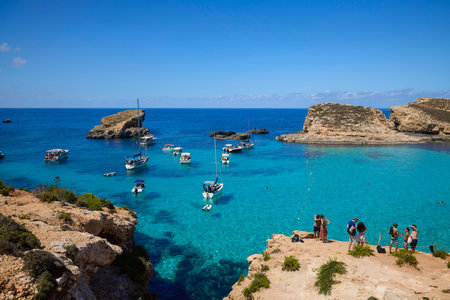 Comino, Malta 11 JUL 2022. Images of the Famous Blue Lagoon. Malta.のeditorial素材