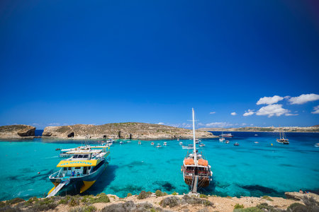 Comino, Malta 11 JUL 2022. Images of the Famous Blue Lagoon. Malta.のeditorial素材