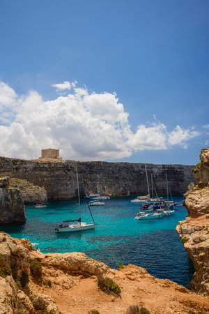Comino, Malta 11 JUL 2022. Images of the Famous Blue Lagoon. Malta.のeditorial素材